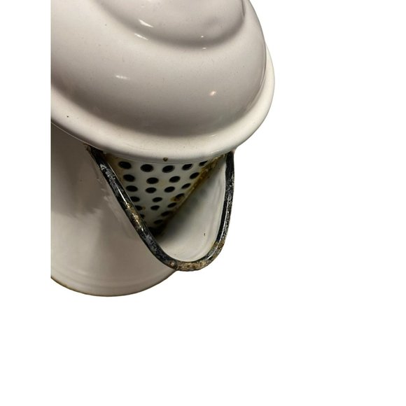 Vintage White Enamel Coffee Pot or Percolator Enamelware, 11" with Hinged Lid - Picture 4 of 7